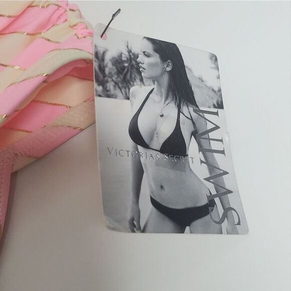 Victoria's Secret NWT M Bikini Bottom Pink White Gold Striped Classic Stripes VS - Picture 5 of 9